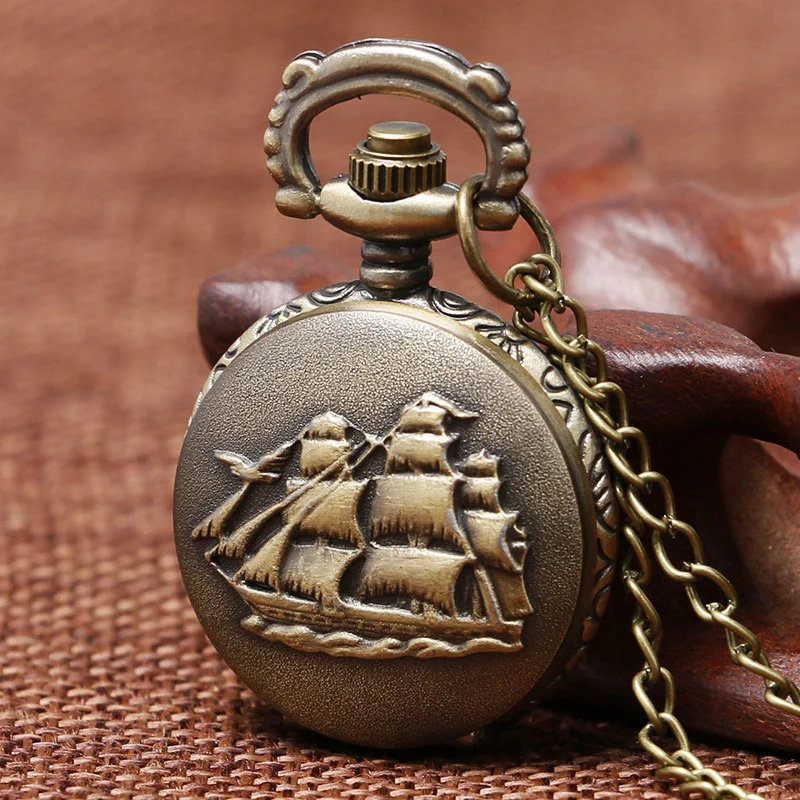 Sailboat quartz pocket watch