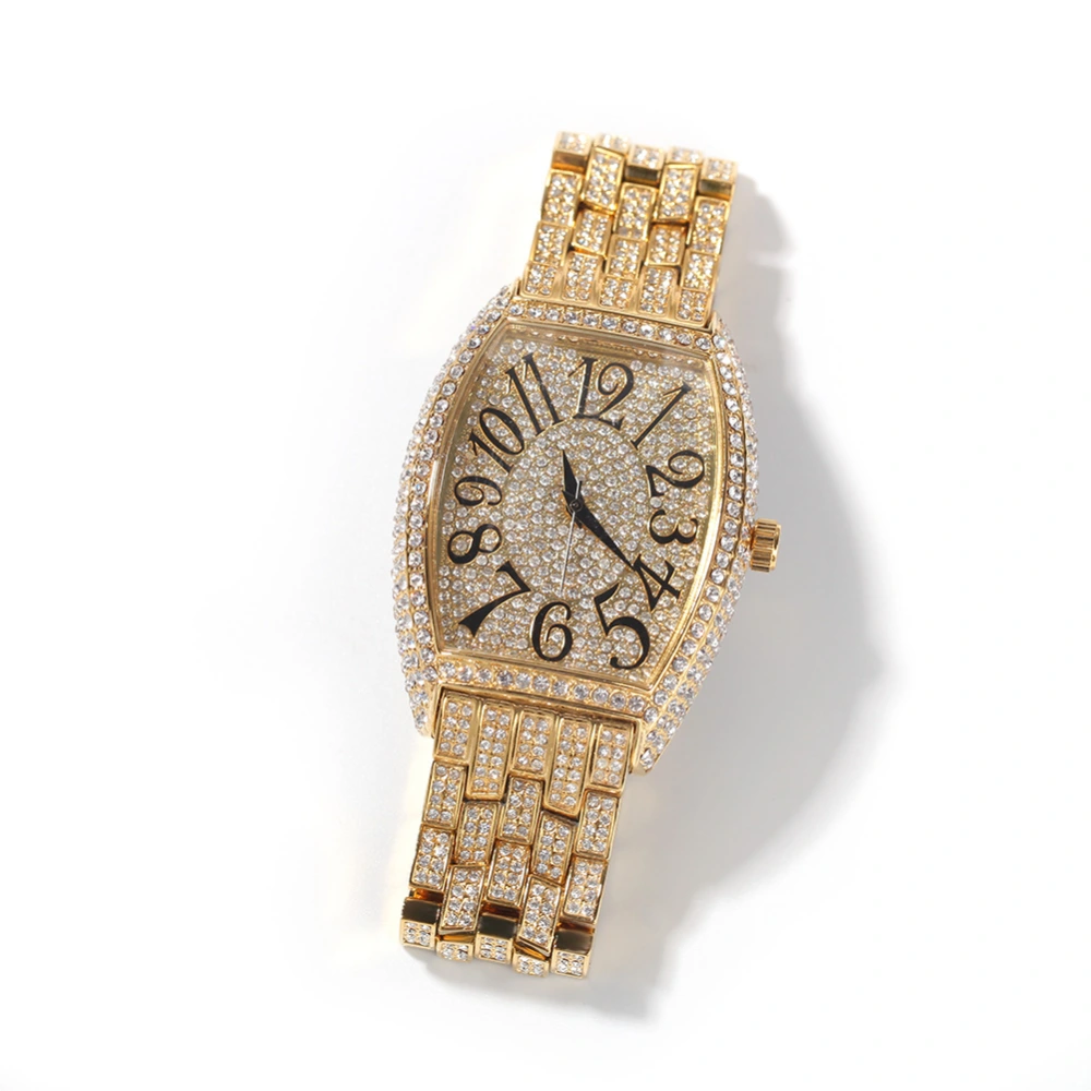 Large tonneau-shaped dial with full diamonds