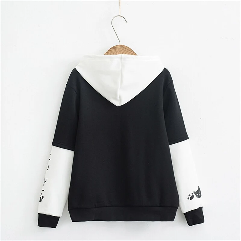 Printed Color Matching Loose Hooded Long-Sleeved Student Sweater Casual Hoodie