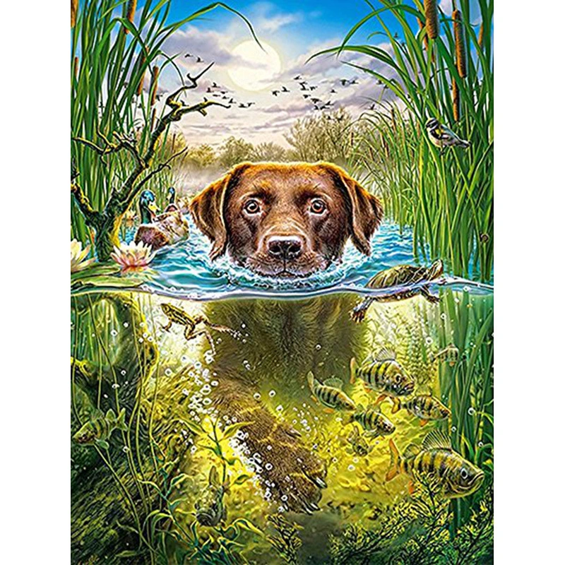 Full Diamond Dog Swimming 5D Diy Rubik's Cube Diamond Decoration Painting