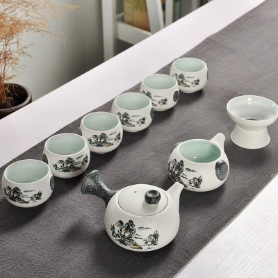 Ceramic Kung Fu tea set with snowflake glaze