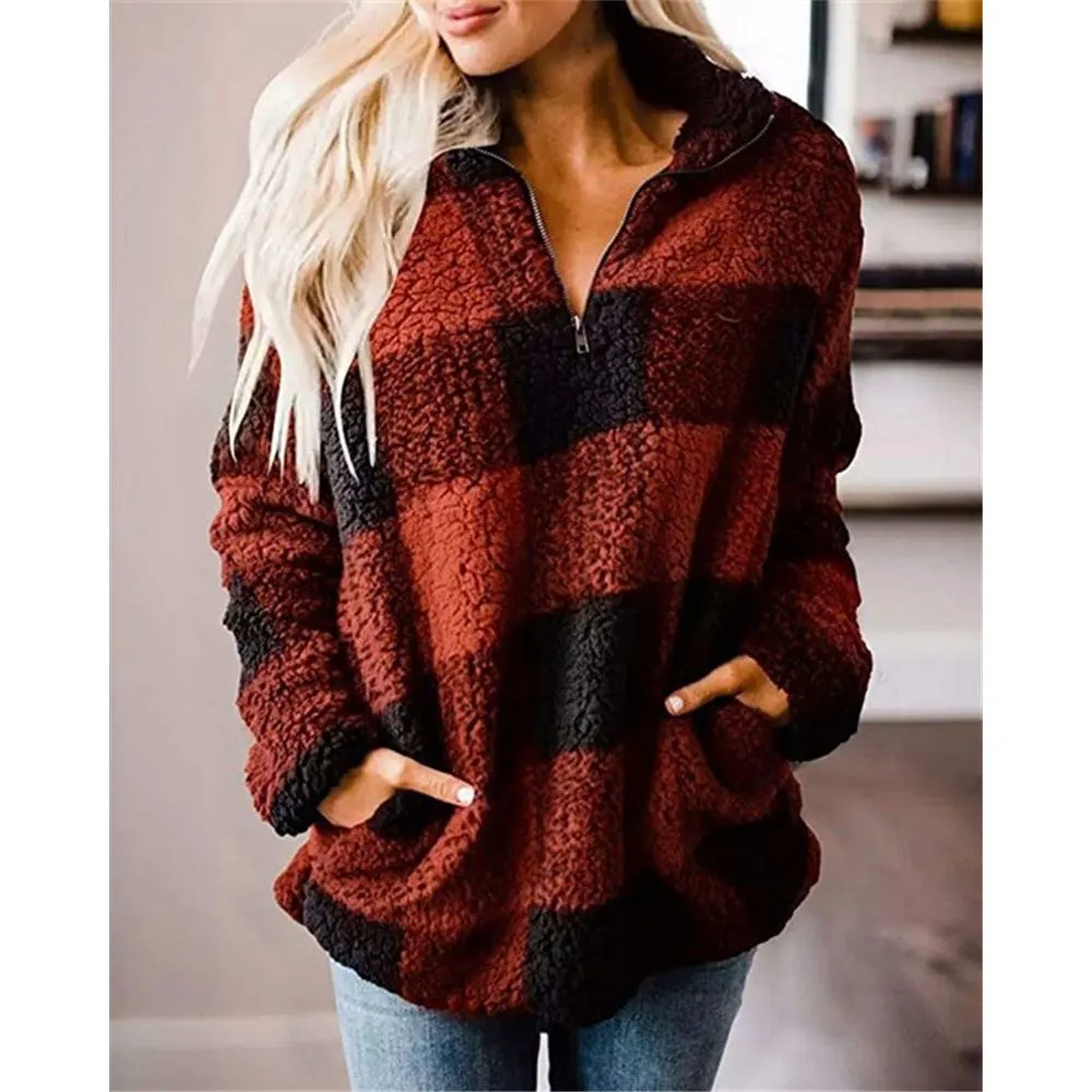 Turtleneck pullover plush sweater coat