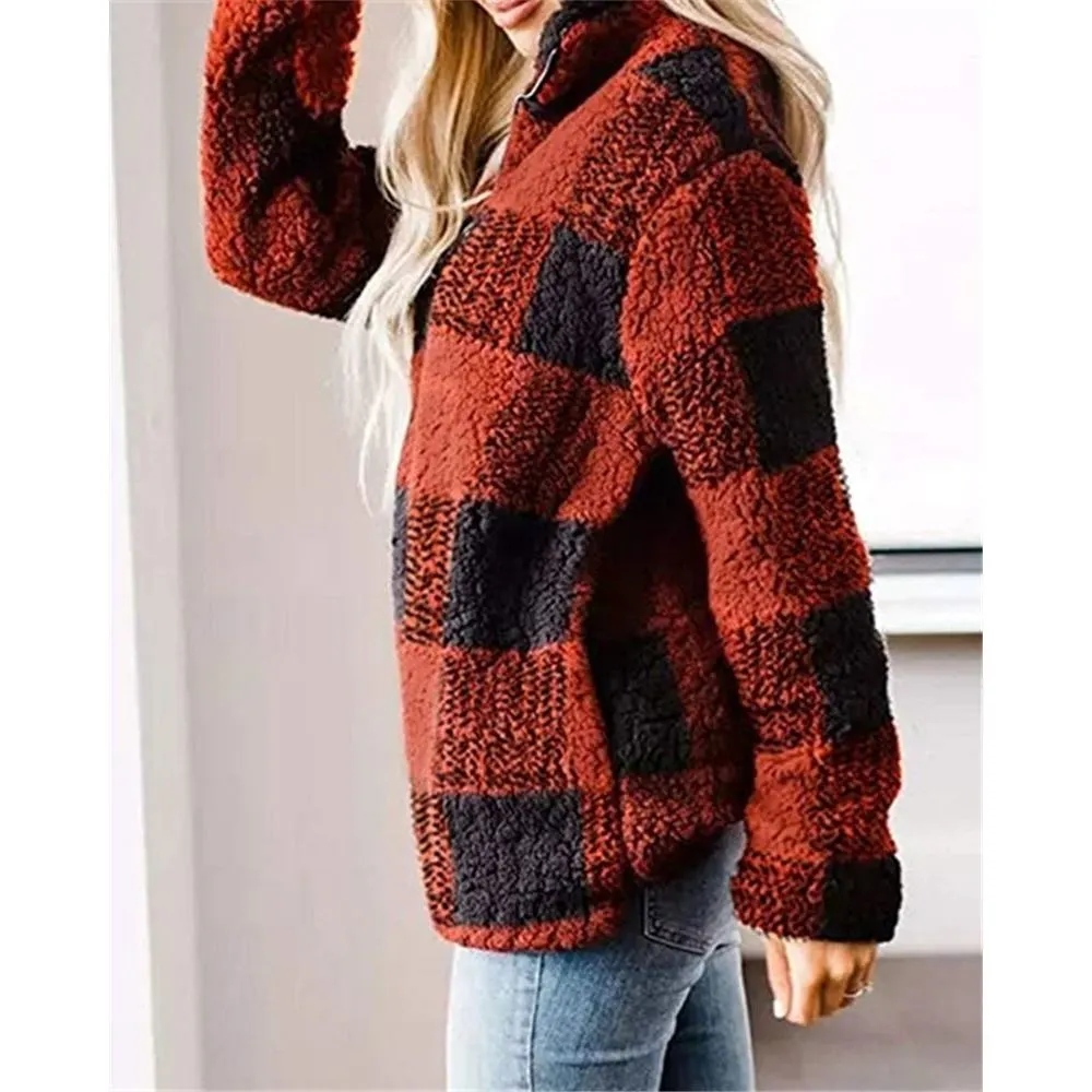 Turtleneck pullover plush sweater coat