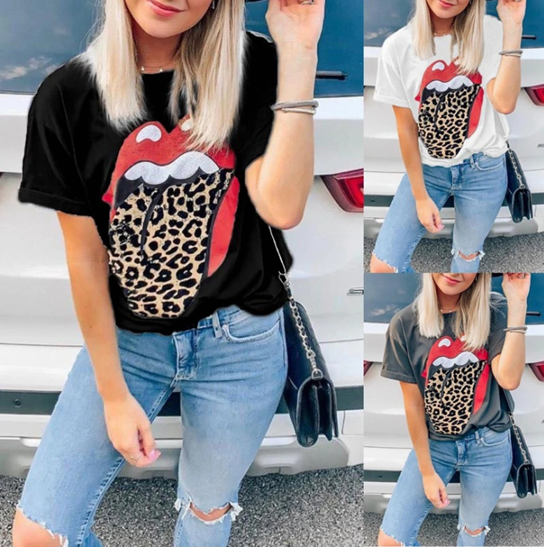 Fun red lips pattern casual short sleeve