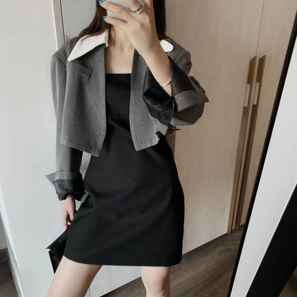 Contrast stitching collar short suit