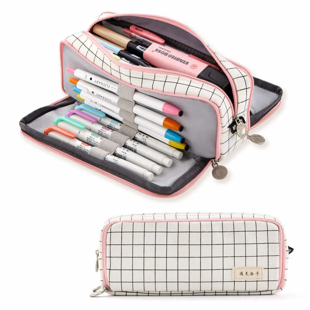 Large capacity simple canvas pencil case