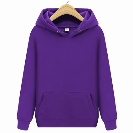 Pure cotton purple pullover hoodie solid color