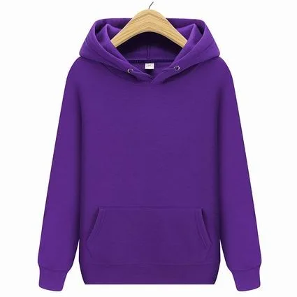 Pure cotton purple pullover hoodie solid color