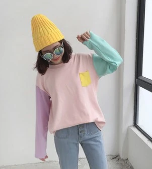 Loose Fit Macaron Color  Long Sleeves O-Neck Shirt