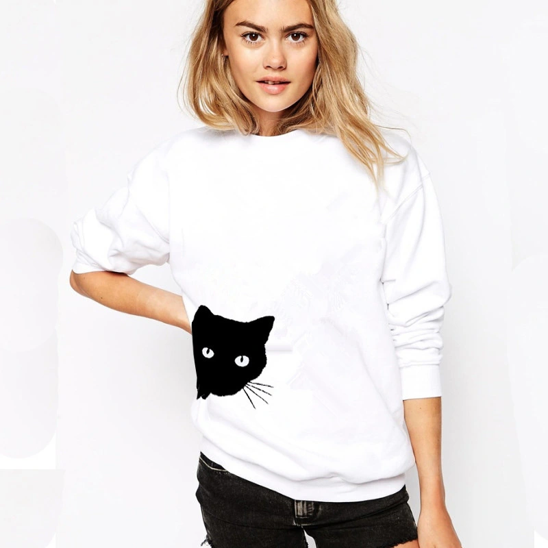 Cat head print loose long-sleeved women's sweater