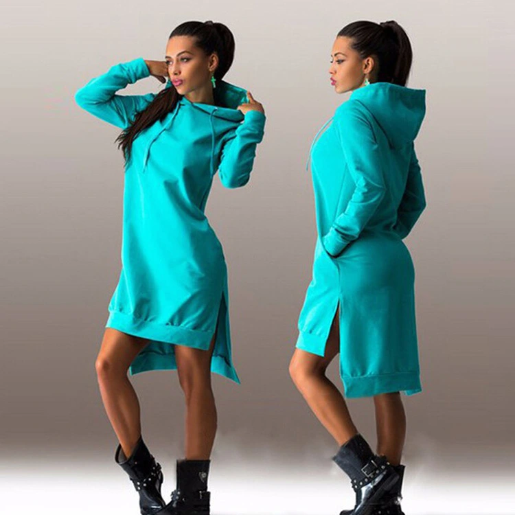 AliExpress Ebay Hot Wish explosions European and American fashion irregular hooded long-sleeved dress sweater