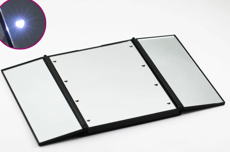 LED tri-fold mirror with light folding vanity mirror LED vanity mirror desktop portable mirror