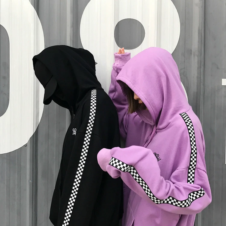 Autumn and winter new Korean version of Harajuku hip-hop bf wind wild print long-sleeved stitching sweater hooded jacket men and women shirt