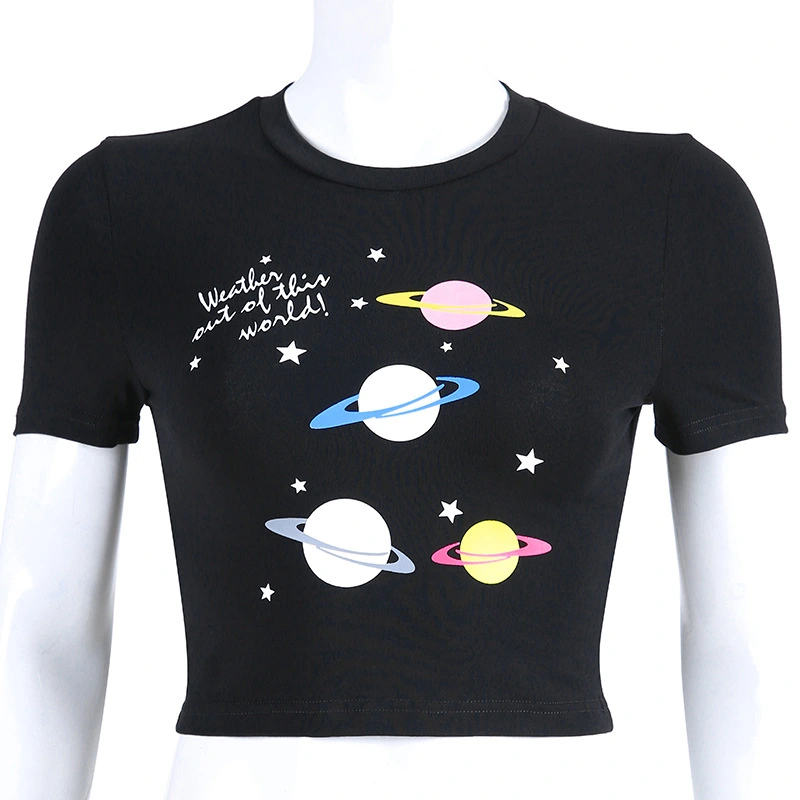 Planet Printed Navel T-Shirt