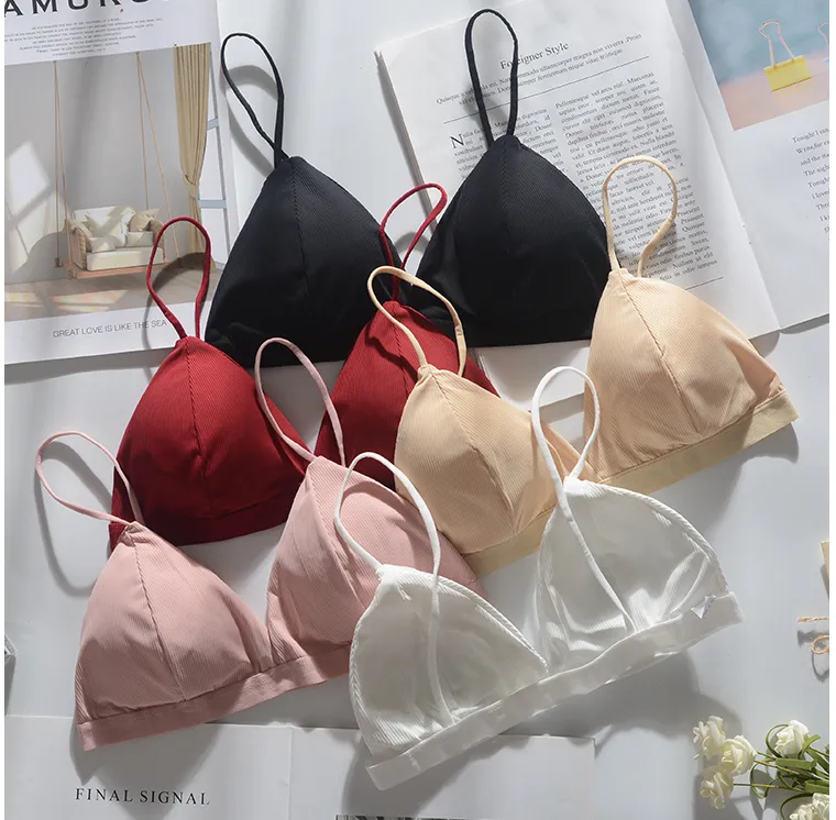 Triangle cup non-wireless bra ultra-thin silky gather