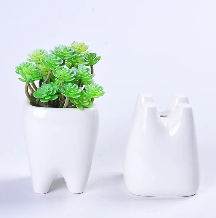 Teeth flower pot simple dehua white porcelain succulent potted tabletop flower pot potted ornaments