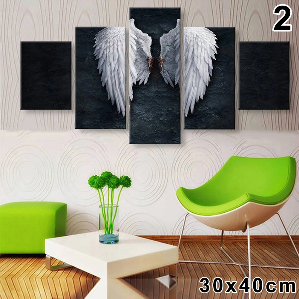 A Frameless Canvas Painting Of Angel Wings