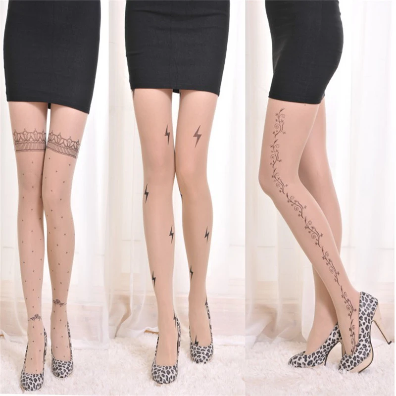 Velvet cartoon fake tattoo printed stockings
