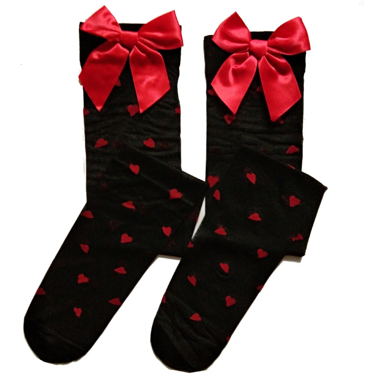 Lovely Red Big Bow Heart Printed Stockings