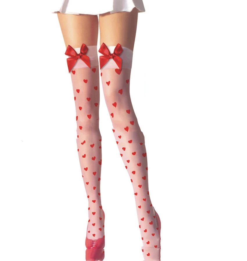 Lovely Red Big Bow Heart Printed Stockings
