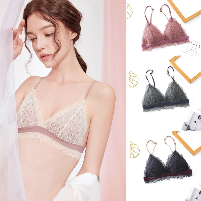 Lace French triangle cup bra set