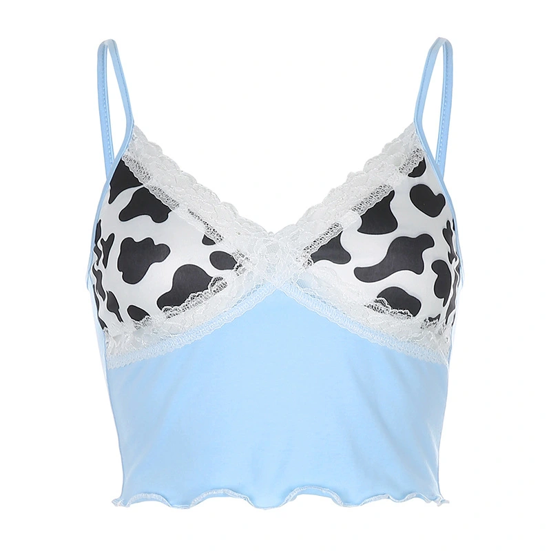 Stitching cow pattern V-neck camisole women