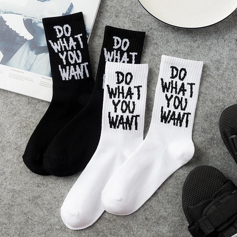 Black and white letter cotton socks