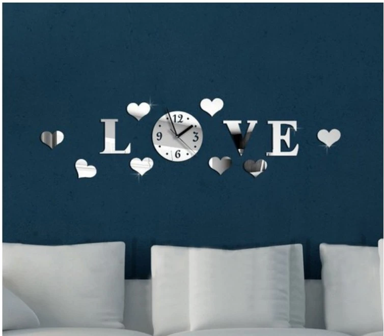 Creative Mirror Love Personality Three Dimensional Acrylic Wall Clock