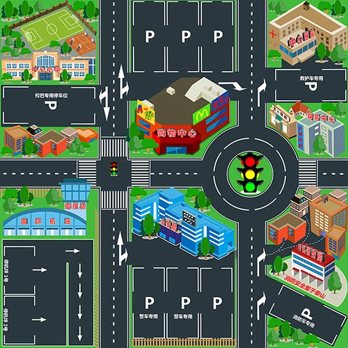 Traffic scene map children's mat