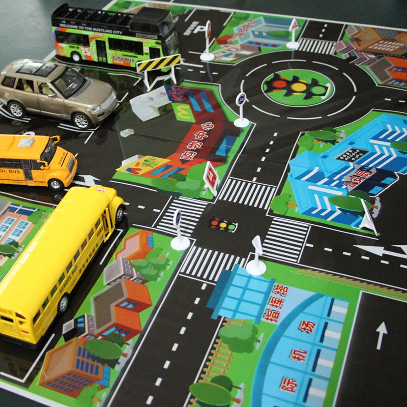 Traffic scene map children's mat