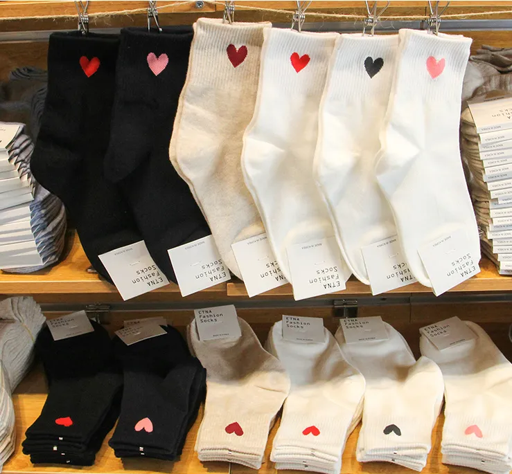 Mid-socks solid color love cotton socks