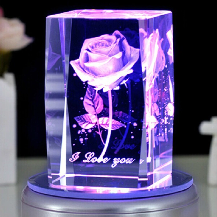 Personalized Lettering Creative Birthday Gift Carved Crystal Rose