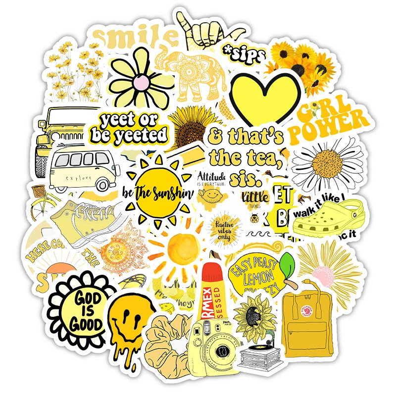 Fashion Aesthetics Cute Sticker Yellow Vinyl Water Bottle Computer Phone Sticker