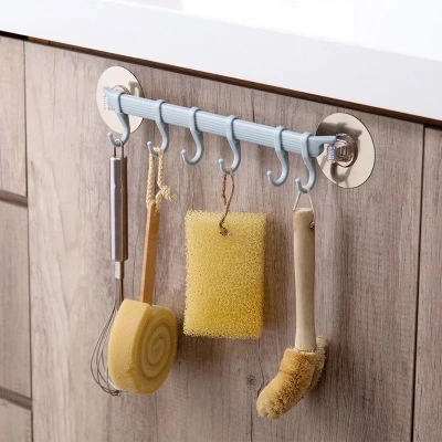 Six plastic hooks for bathroom