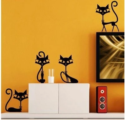 4 noble little black cats carved foreign trade wall stickers