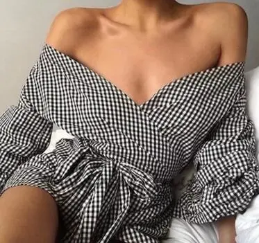 Checkered Off the Shoulder Blouse