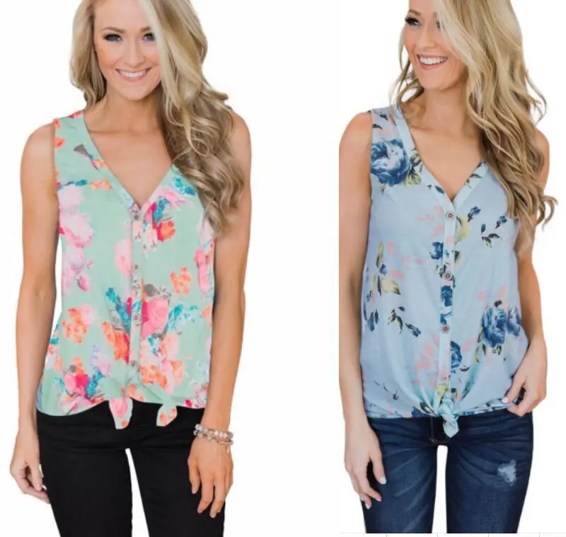 Sleeveless button embellished print top