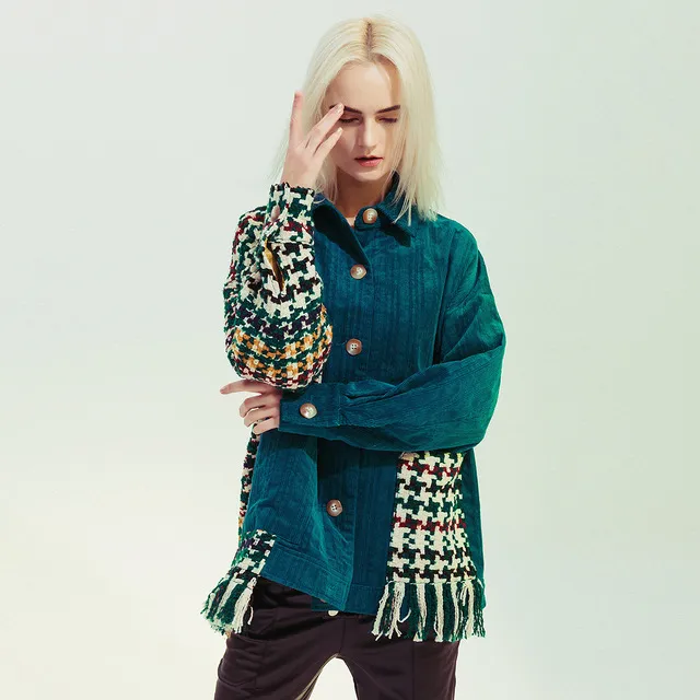 Checkered patchwork asymmetric jacket