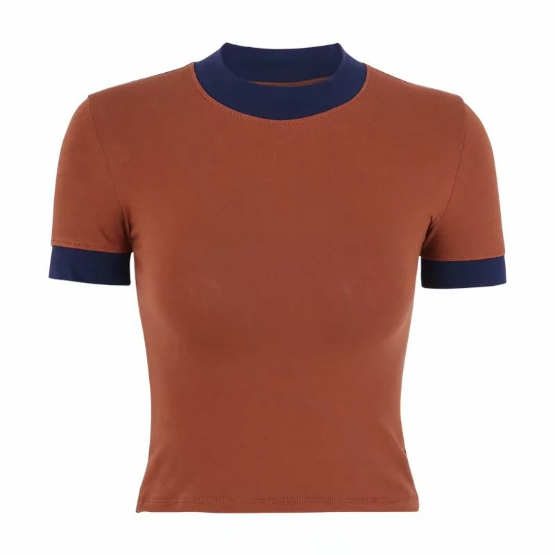 Splicing half-high collar tight-fitting slim bottoming shirt was thin short-sleeved T-shirt
