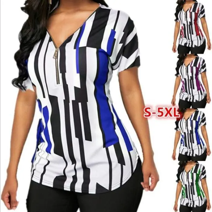 V-neck printed short-sleeved zip top