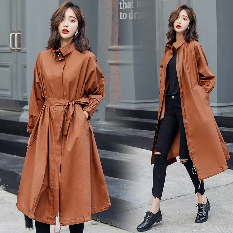 Fashion simple zipper personality solid color long trench coat
