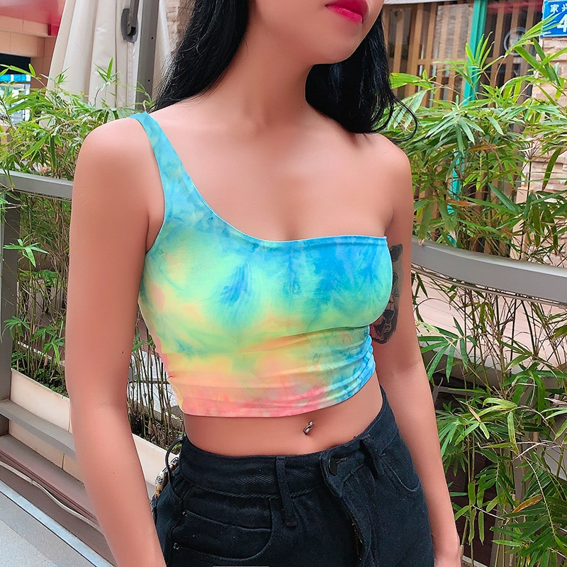 One-shoulder tie-dye wrap chest