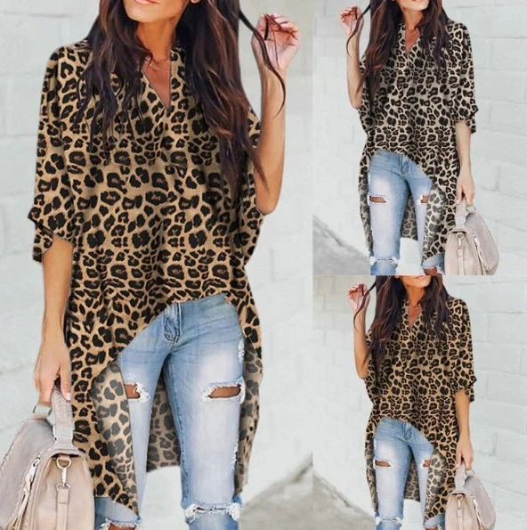 leopard-shoulder tops short shirt
