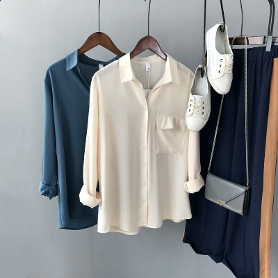 On the fall of the New South Korean 2021 Zhi Xi women's pure minimalist style V collar Blouse Shirt 1209