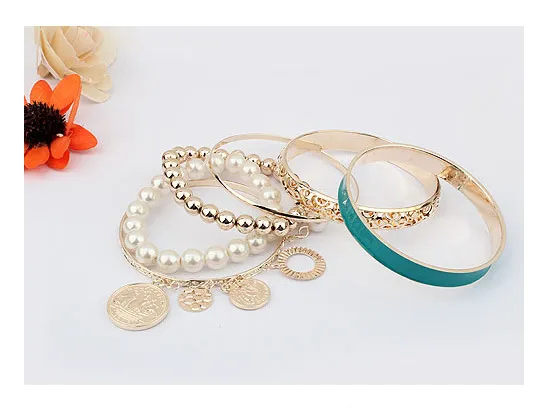 European and American fashion pearl hollow multi-layered wild bracelet jewelry