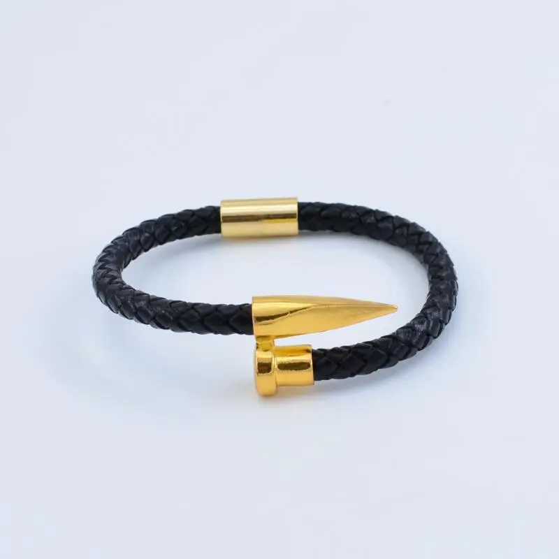 Leather Bracelet for Men Women Nail Design Stainless Steel Magnetic Clasp Braid Rope Chain Punk Gift for Father