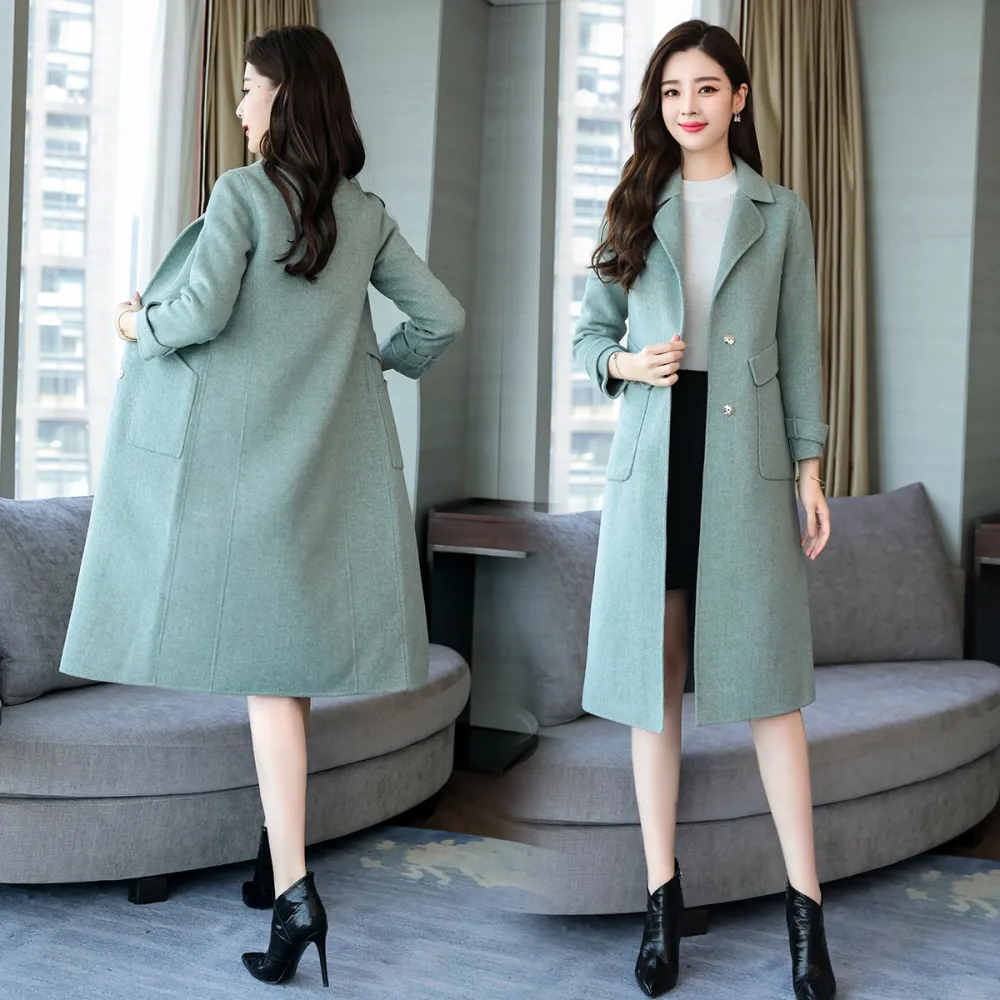 Pure Wool Commuter Single-row Button Fall 2021 Fashion Trend of Long-sleeved Medium-long and High-waist Wool Jacket