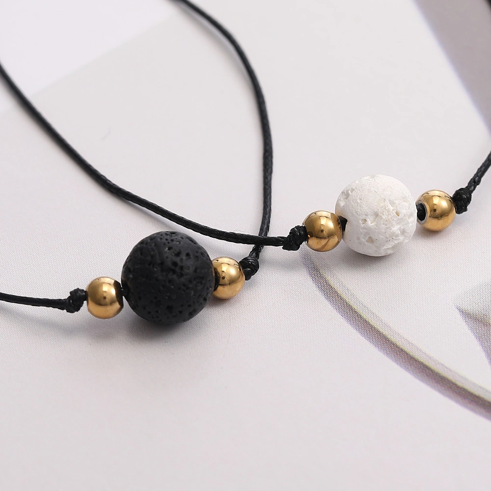 Black and white volcanic stone bracelet