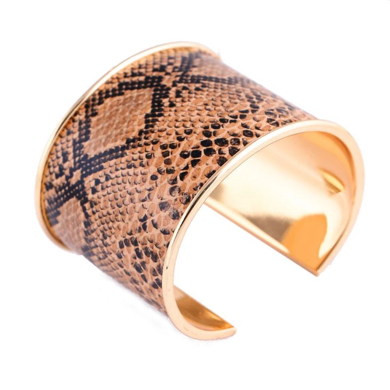 Printed horsehair leather wide cuff bracelet