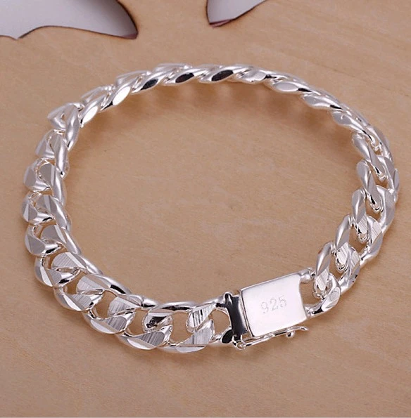 Silver-plated men's high-grade side buckle bracelet